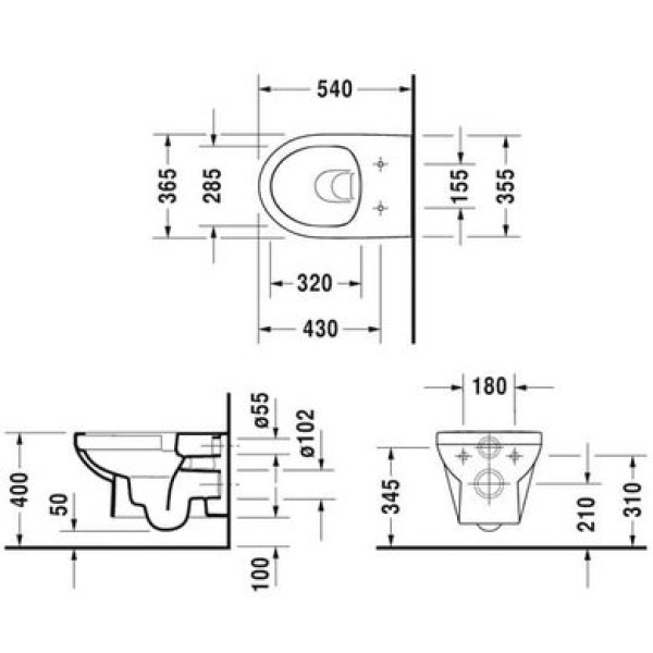 Плитка керамогранит Унитазо пдвесной безободковый Basic Duravit Rimless DuraStyle 2562090000 для пола