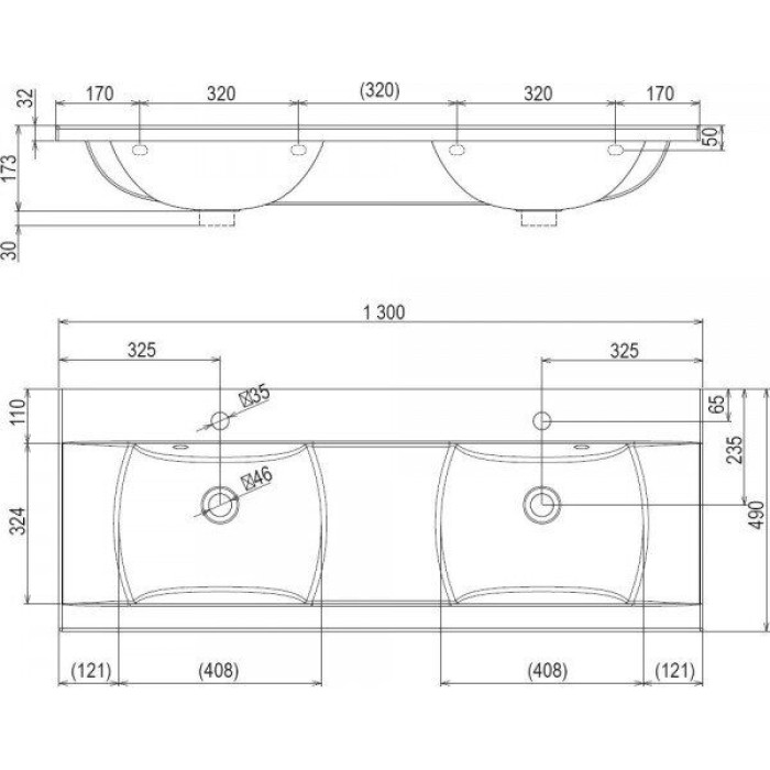 Умывальник Ravak CLASSIC 1300 Двойной Умывальник Ravak CLASSIC 1300 Двойной