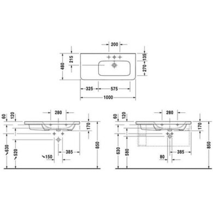 Плитка керамогранит Керамическая раковина 100 см Duravit DuraStyle 2326100041 для пола