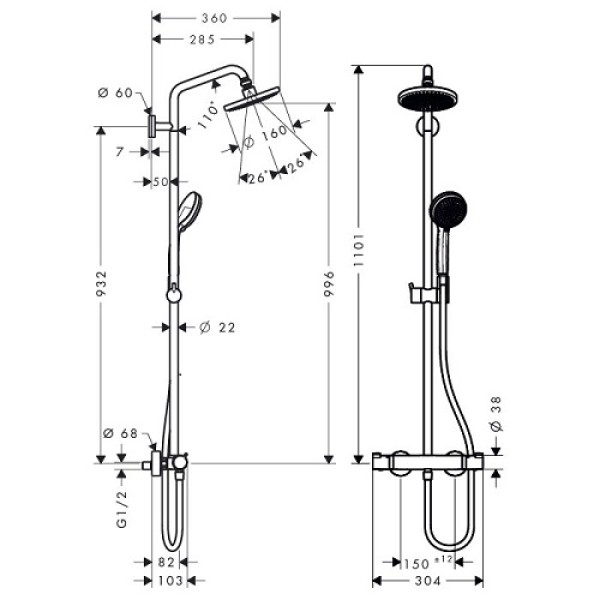 Душевая система Hansgrohe Croma 160 Showerpipe (27135000)