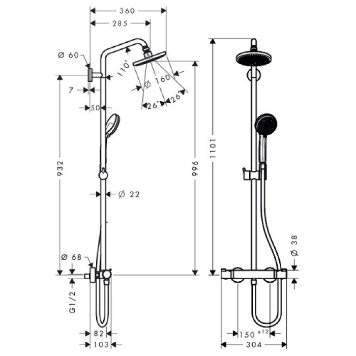 Душевая система Hansgrohe Croma 160 Showerpipe (27135000)