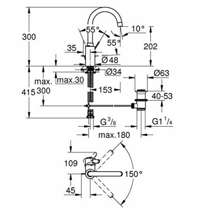 Grohe Eurosmart Cosmopolitan Смеситель однорычажный для раковины L-Size (32830001)