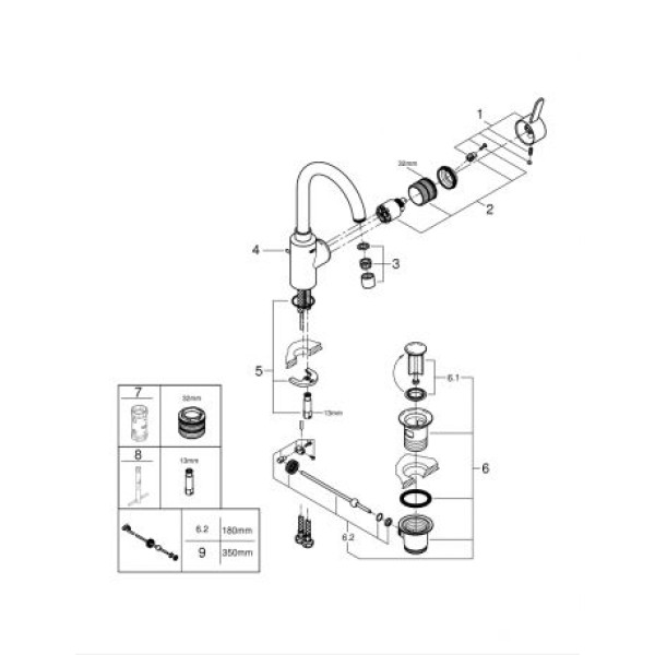 Grohe Eurosmart Cosmopolitan Смеситель однорычажный для раковины L-Size (32830001)