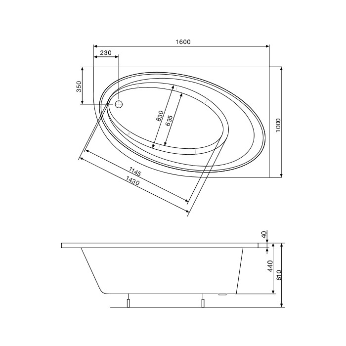 Ванна акриловая 160*100см ROCA ORBITA A24T225000 с ножками