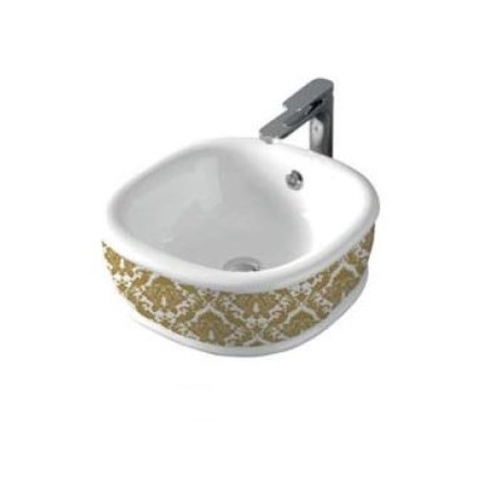 Керамическая раковина 45 см Artceram Azuley, white glossy/gold damasco (AZL001 01; 89)
