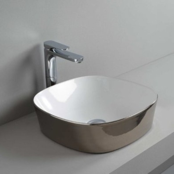 Керамическая раковина 42 см Artceram Ghost, white glossy/platinum bicolor (GHL001 01; 57)