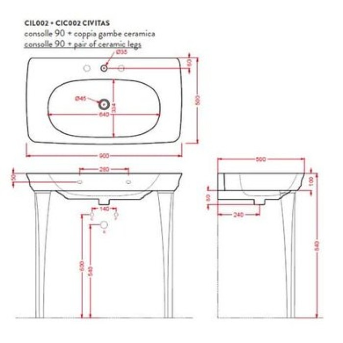 Керамическая раковина 90 см Artceram Civitas, black glossy (CIL002 03; 00)
