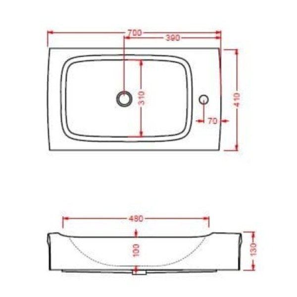 Керамическая раковина 70 см Artceram Hi-Line, white glossy/black bicolor (HIL003 01; 50)