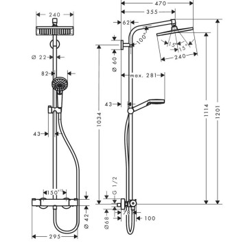 Душова система Hansgrohe Crometta 27271000 E 240 1jet Showerpipe з термостатом