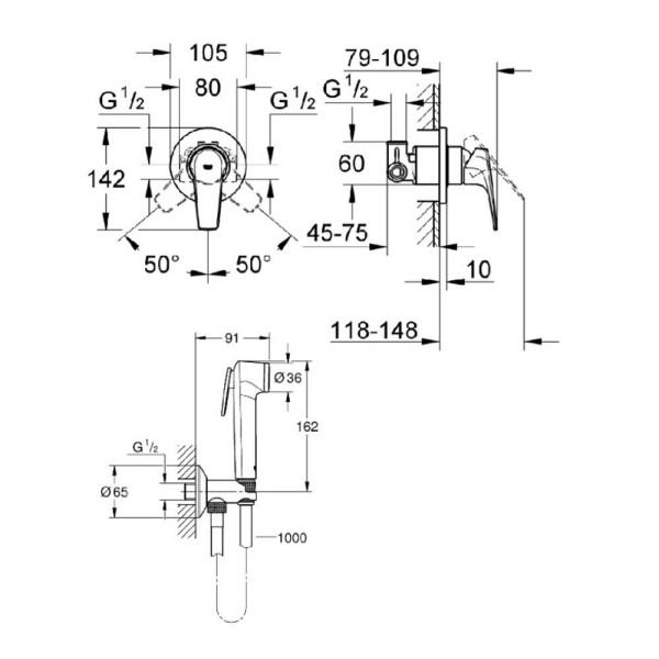 Гігієнічний душ Grohe Bau Flow UA12164600 зі змішувачем