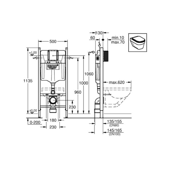 Інсталяція для унітаза Grohe Rapid SL 3873200A 4-в-1 з клавішею Skate Cosmopolitan хром