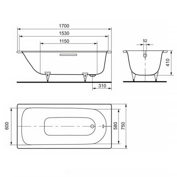Ванна сталева Kaldewei Saniform plus 112600010001 170х75 см