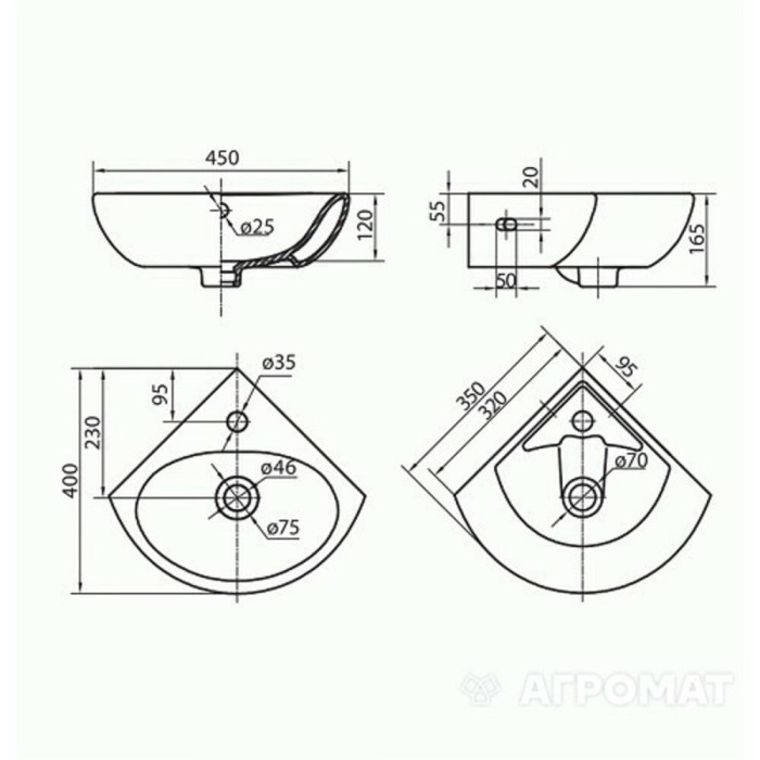 Раковина Kolo Runa L82735 35 см кутова