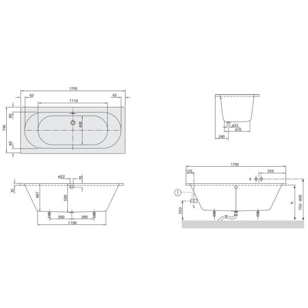 Ванна акрилова Villeroy&Boch O. Novo/Cassandra uBA180CAS2V-01 180х80 см