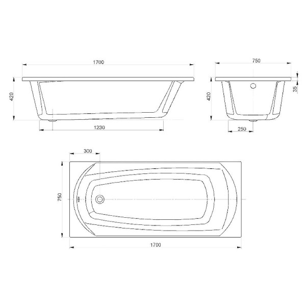 Ванна акрилова Devit Sigma 17075130N 170х75 см з ніжками