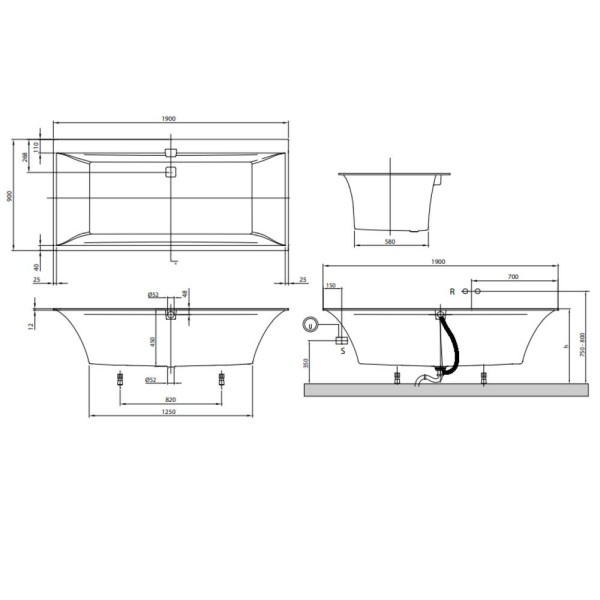 Ванна кварилова Villeroy&Boch Squaro Edge uBQ190SQE2DV-01 190х90 см
