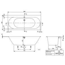 Ванна кварилова Villeroy&Boch OBERON 2.0 uBQ180OBR2DV-01 180х80 см з ніжками