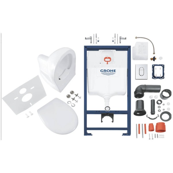 Комплект 5-в-1 Grohe 39418000 Solido: унітаз підвісний безобідковий з кришкою Soft close та інсталяція Rapid SL