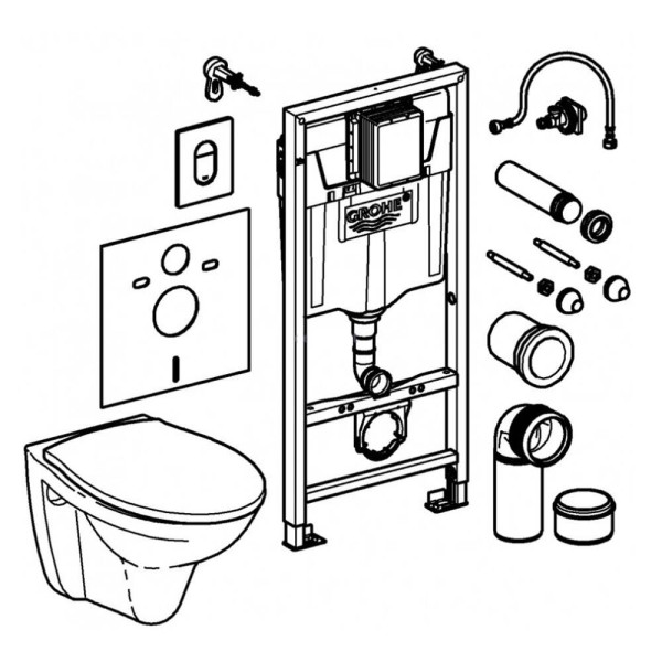 Комплект 5-в-1 Grohe 39418000 Solido: унітаз підвісний безобідковий з кришкою Soft close та інсталяція Rapid SL
