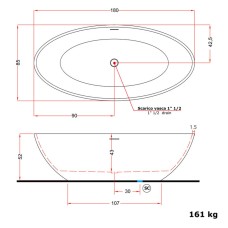 Ванна зі штучного каменю Treesse Carezza V308BO 180x85 см, білий матовий
