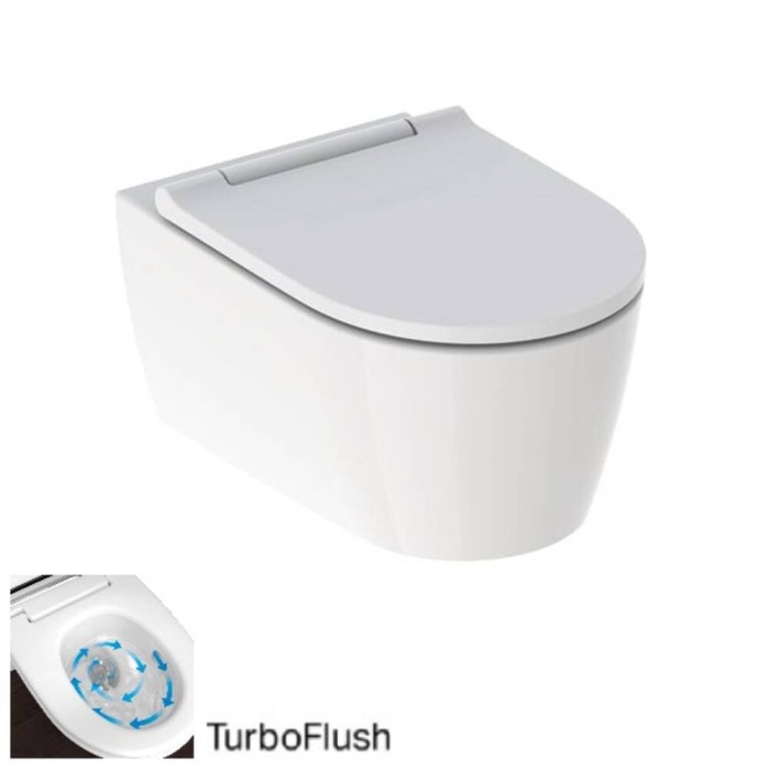 Унітаз підвісний Geberit ONE 500.201.01.1 TurboFlush із сидінням Soft Close, декоративна накладка біла Унітаз підвісний Geberit ONE 500.201.01.1 TurboFlush із сидінням Soft Close, декоративна накладка біла