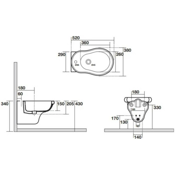Біде підвісне Kerasan Retro 1026 01 з шумоізоляційною пластиною