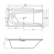 Ванна акрилова Vayer Boomerang 180x80 см посилений борт, з ніжками WBW001