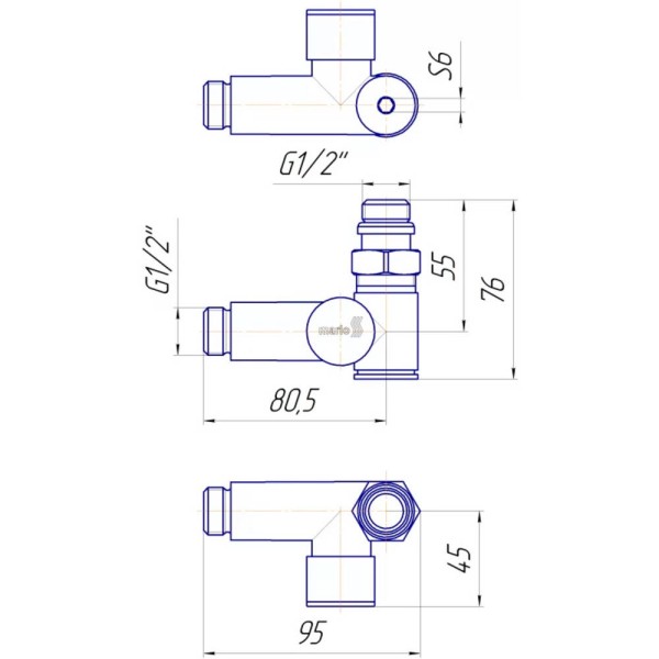 Кран кутовий під ТЕН Маріо чорний мат