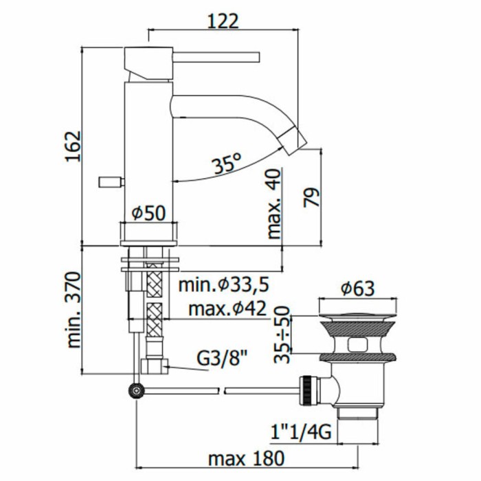 Змішувач для раковини Paffoni LIGHT LIG075NO з донним клапаном, чорний матовий