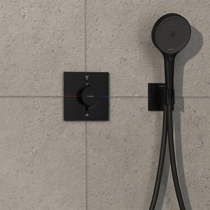 Змішувач прихованого монтажу для душу Hansgrohe Showerselect Comfort E 15572670 з термостатом, зовнішня частина, чорний матовий Змішувач прихованого монтажу для душу Hansgrohe Showerselect Comfort E 15572670 з термостатом, зовнішня частина, чорний матовий