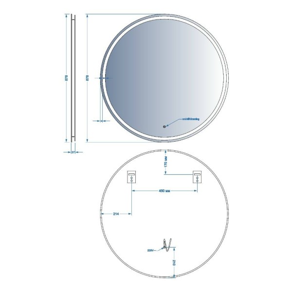 Дзеркало Devit AllRound 5501090 кругле з LED підсвіткою та тачсенсором 878x878 мм