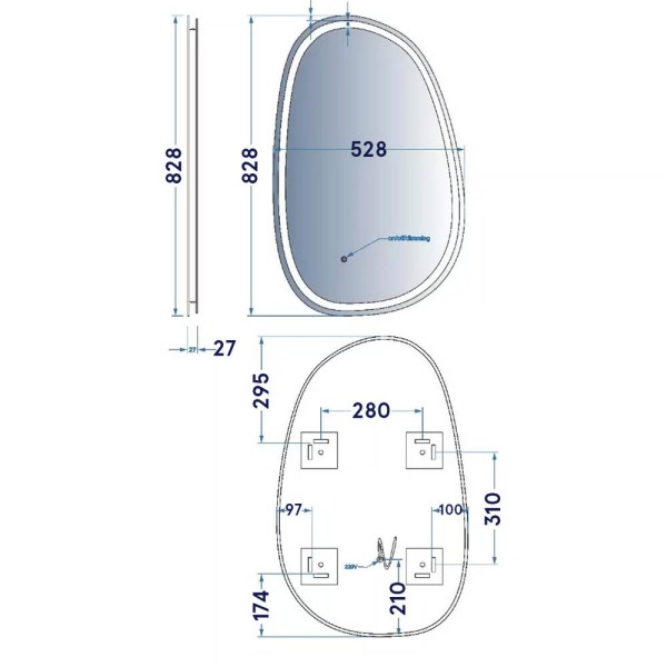 Дзеркало Devit Style 5415080 асиметричне з LED підсвіткою та тачсенсором 800х500 мм