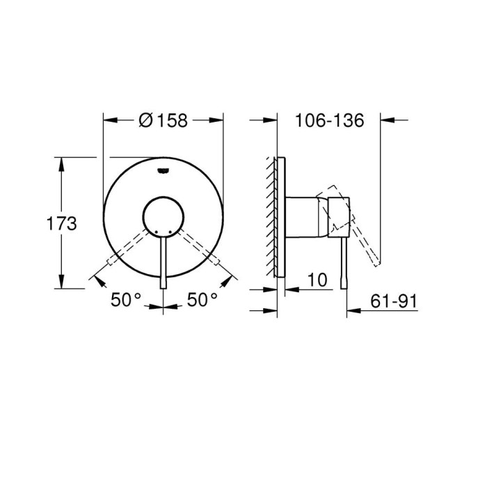 Змішувач прихованого монтажу для душу Grohe Essense new 24168AL1 графіт