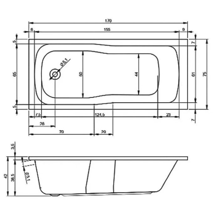 Ванна акрилова Devit Comfort 17075234 170x75 см біла з ніжками 207093