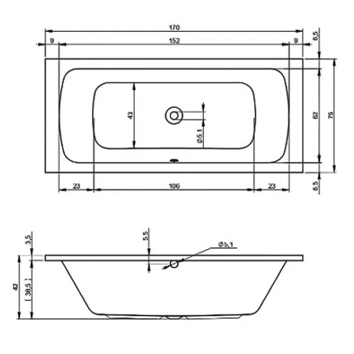 Ванна акрилова Devit Comfort 17075345 170x75 см біла з ніжками 207093