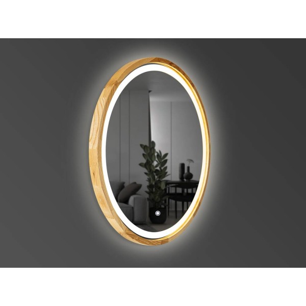 Дзеркало Luxury Wood Perfection Slim з LED підсвіткою, дуб натуральний, сенсорна кнопка-димер, 850х850мм