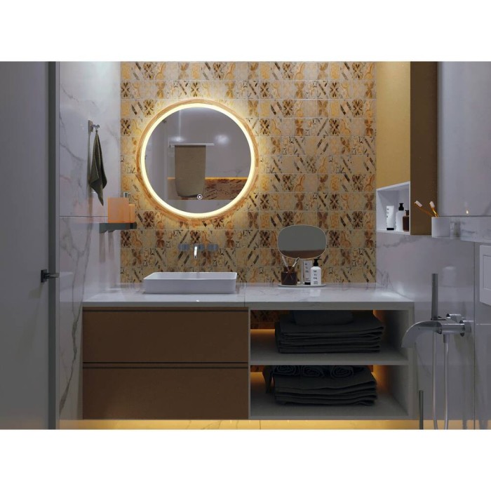 Дзеркало Luxury Wood Perfection Slim з LED підсвіткою, дуб натуральний, сенсорна кнопка-димер, 850х850мм