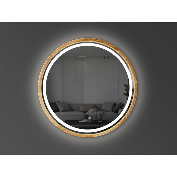 Дзеркало Luxury Wood Perfection Slim з LED підсвіткою, дуб натуральний, сенсорна кнопка-димер, 850х850мм