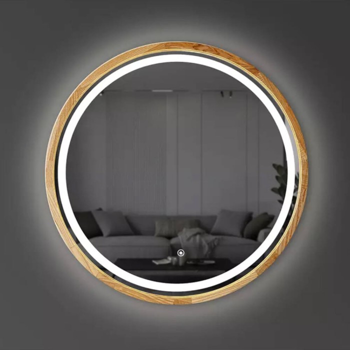Дзеркало Luxury Wood Perfection Slim з LED підсвіткою, дуб натуральний, сенсорна кнопка-димер,750х750мм