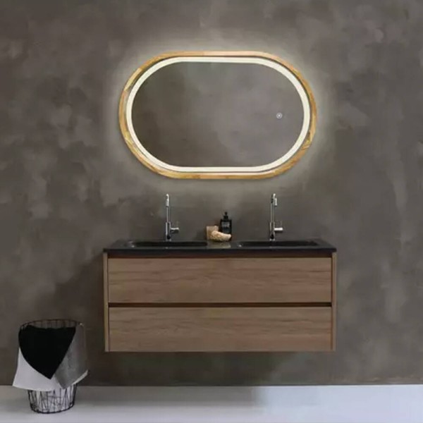 Дзеркало Luxury Wood Freedom Slim з LED підсвіткою, дуб натуральний, сенсорна кнопка-димер, 550х850 мм