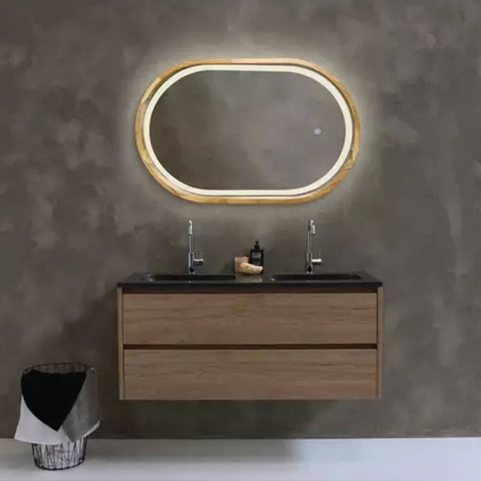 Дзеркало Luxury Wood Freedom Slim з LED підсвіткою, дуб натуральний, сенсорна кнопка-димер, 550х850 мм