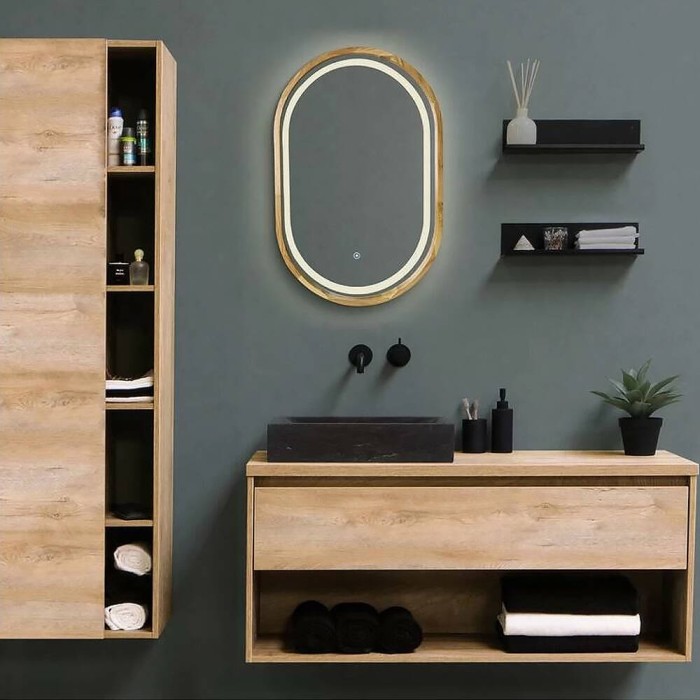 Дзеркало Luxury Wood Freedom Slim з LED підсвіткою, дуб натуральний, сенсорна кнопка-димер, 500х800 мм
