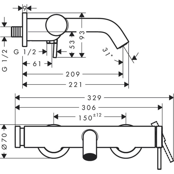 Змішувач для ванни Hansgrohe Tecturis S 73422140