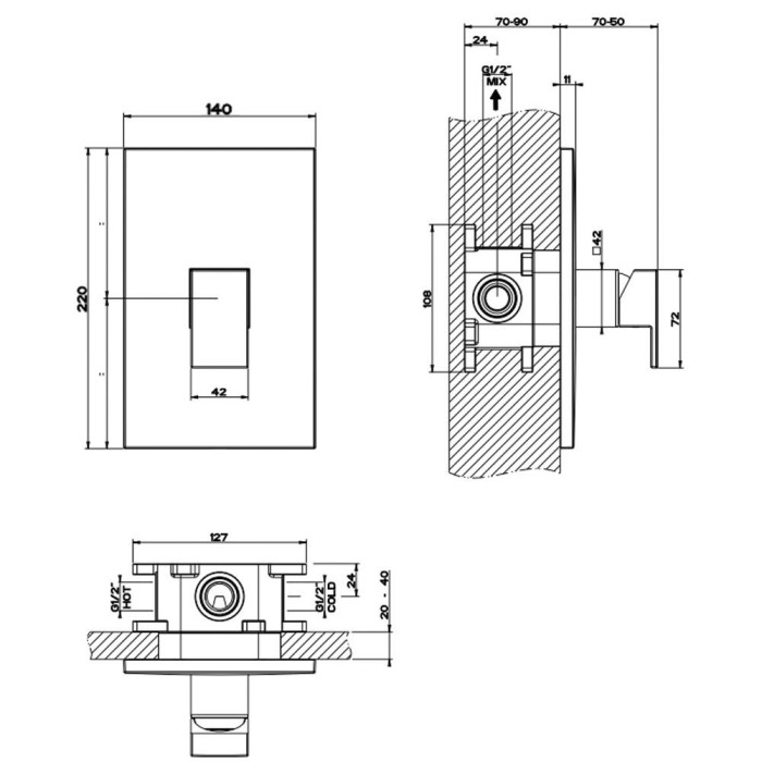 Душова система прихованого монтажу Gessi Rettangolo 44602-031, 44655-031, 59148-031