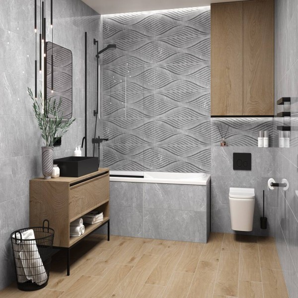 Плитка Ceramica Deseo Delight Grey Decor 30x90см