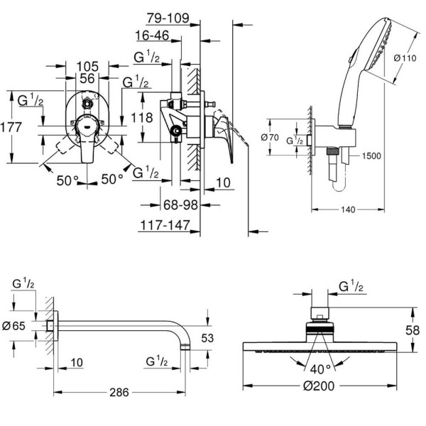 Душова система прихованого монтажу Grohe Bau Flow UA29045003