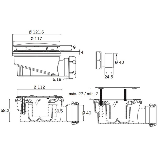 Сифон для душового піддона Devit DEVB12279I d90 мм, хром