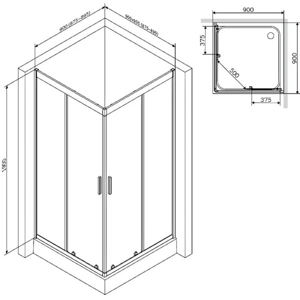 Душова кабіна AM.PM Gem Square Slide W90UG-403-090BT 90x90 см профіль чорний матовий, скло прозоре