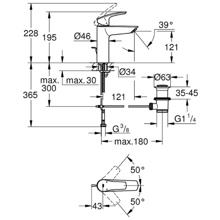 Змішувач для раковини Grohe Eurosmart 233222433 M-Size, чорний матовий