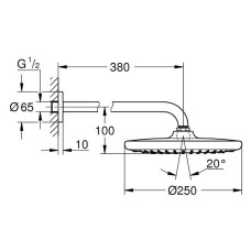 Верхній душ Grohe Tempesta 250 266682430 з кронштейном до стіни, чорний матовий